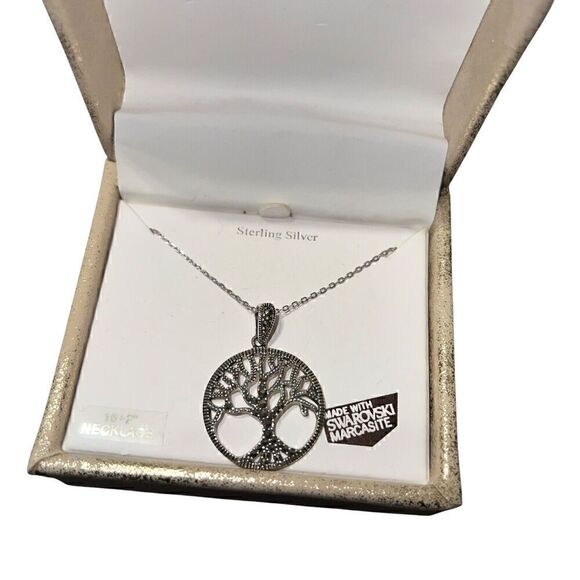 Kanishka 925 Sterling Swarovski Marcasite Tree Of Life Necklace NIB - Picture 2 of 3